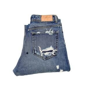 Zara Straight Leg Denim Distressed Jeans Raw Hem Ripped Throughout Size 2